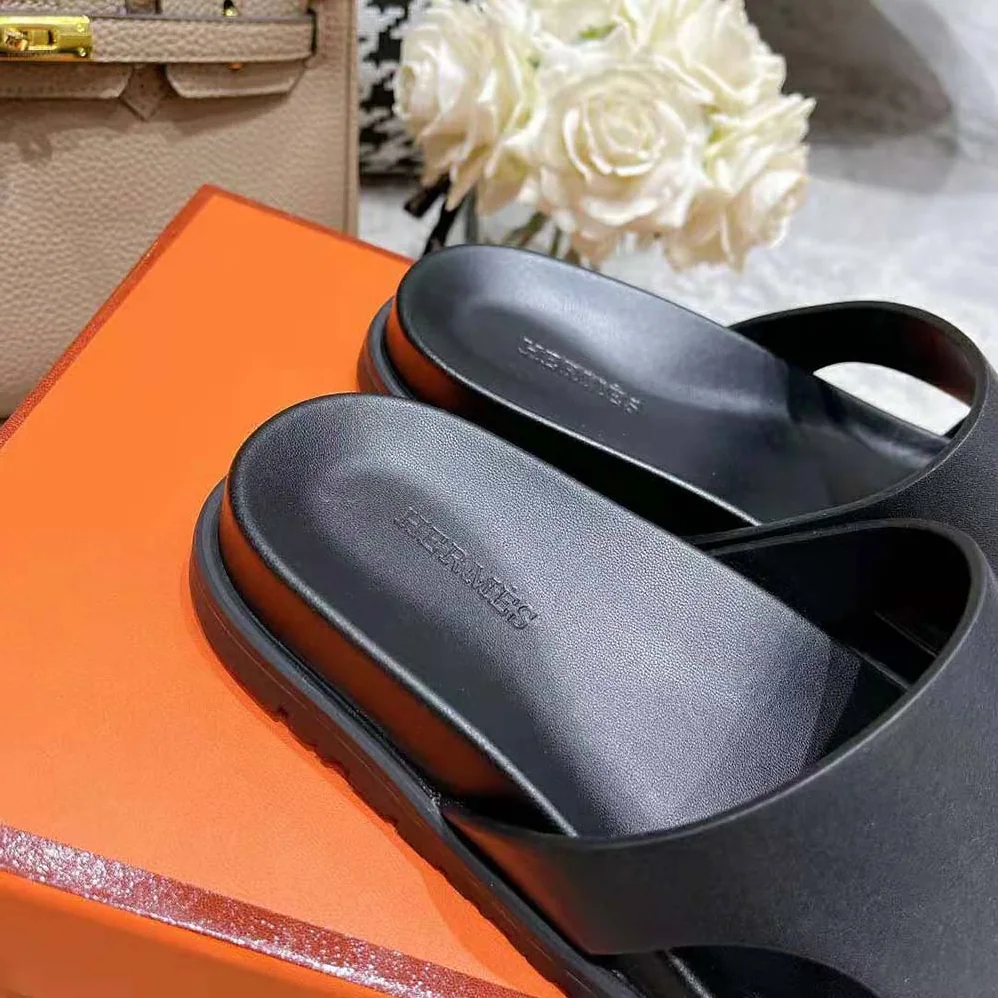 Hermes Edith Sandal in Calfskin with Perforated Upper for Women in Black