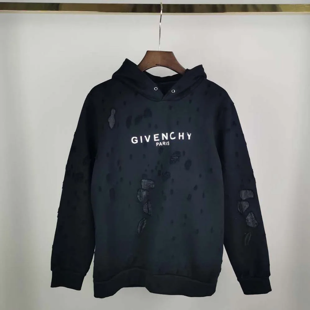 Givenchy Paris Destroyed Hoodie in Coton for Men in Black Givenchy Paris Destroyed Hoodie in Coton for Men in Black