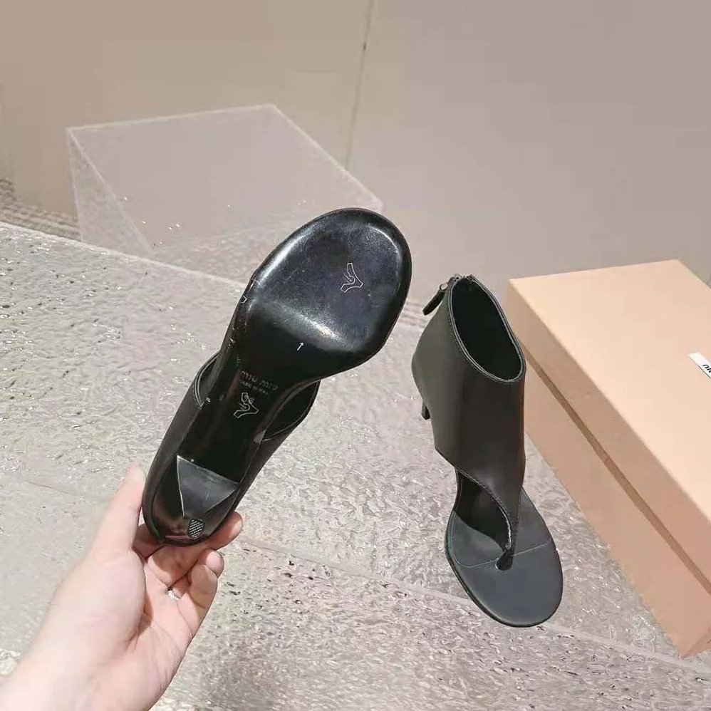 Miu Miu Leather Thong Booties for Women in Black