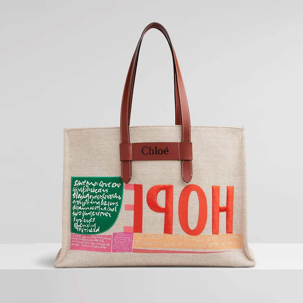 Chloe Corita Kent Large Tote in Embroidered Artwork and Shiny Calfskin for Women