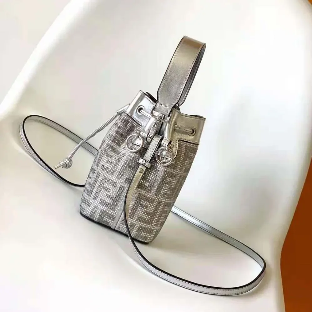 Fendi Mon Tresor Silver Leather Mini Bag with Crystal FF Motif for Women