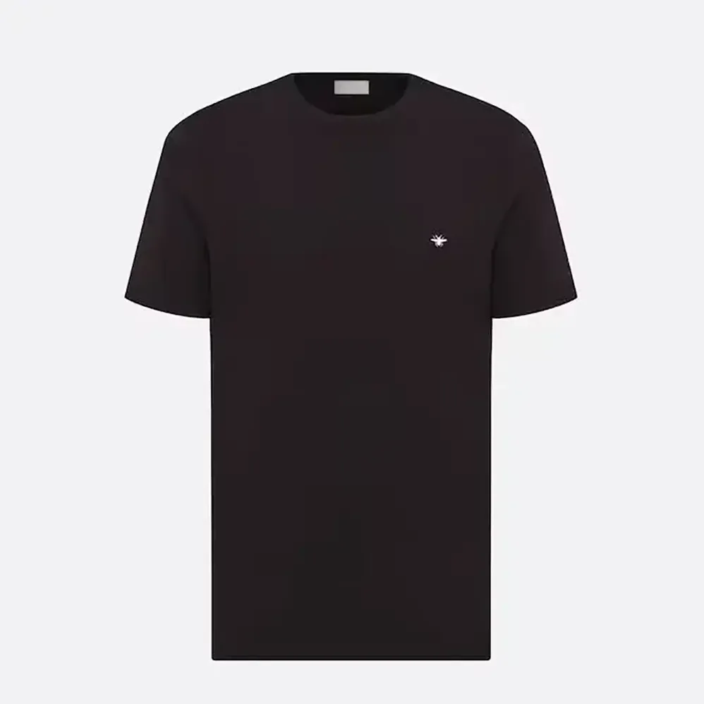 Dior T-Shirt with Bee Embroidery Black Cotton Jersey for Men