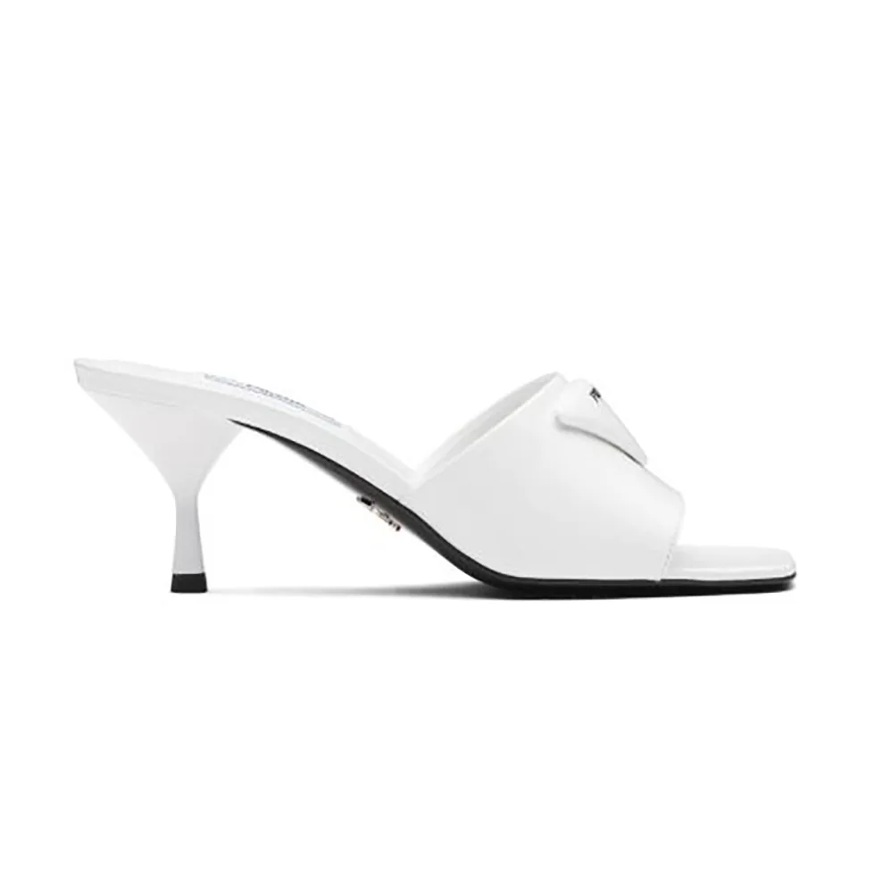 Prada Brushed Leather Mid-heeled Slides in 65mm Heel for Women in White Prada Brushed Leather Mid-heeled Slides in 65mm Heel for Women in White