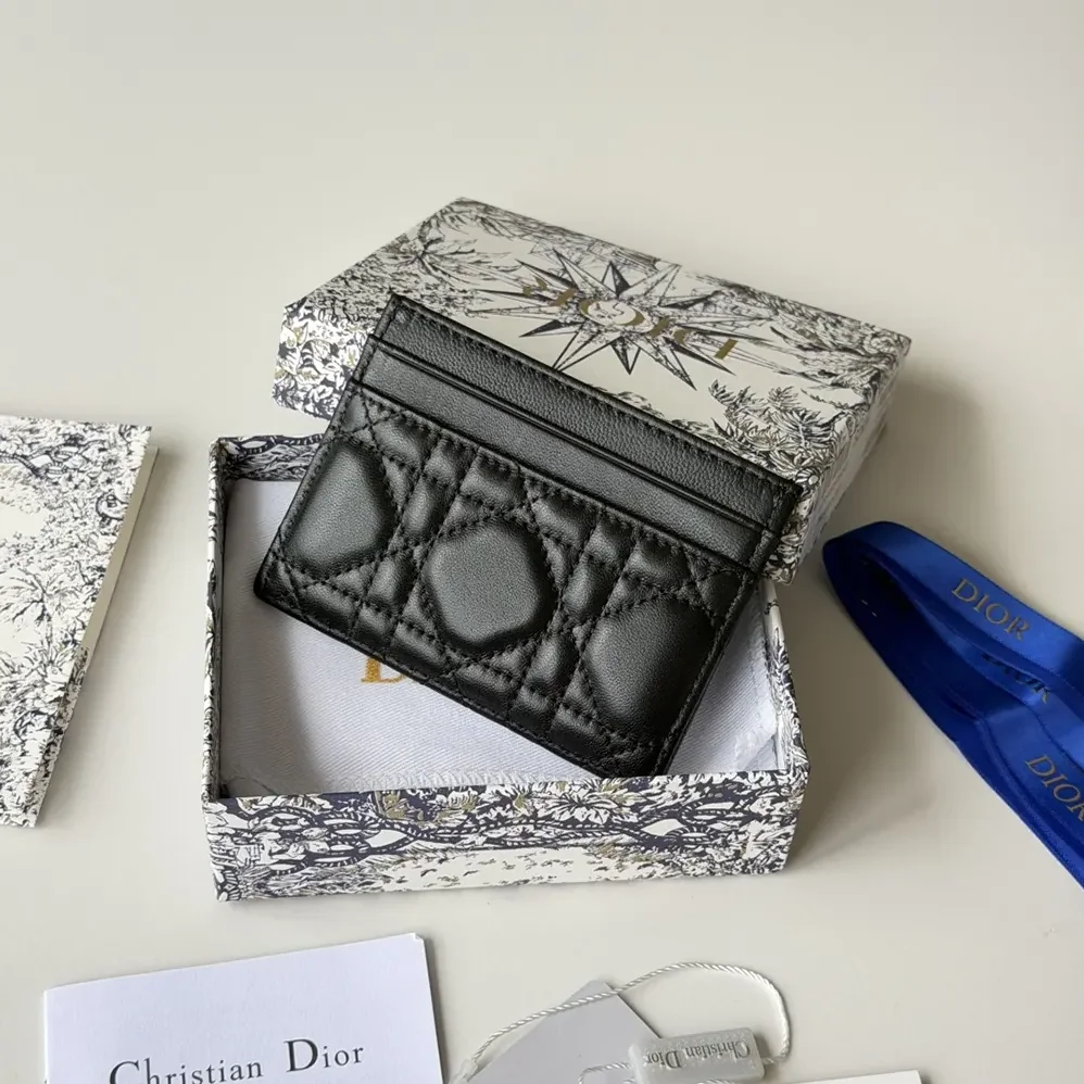 Dior Lady Dior Freesia Card Holder Black Cannage Lambskin for Women Dior Lady Dior Freesia Card Holder Black Cannage Lambskin for Women