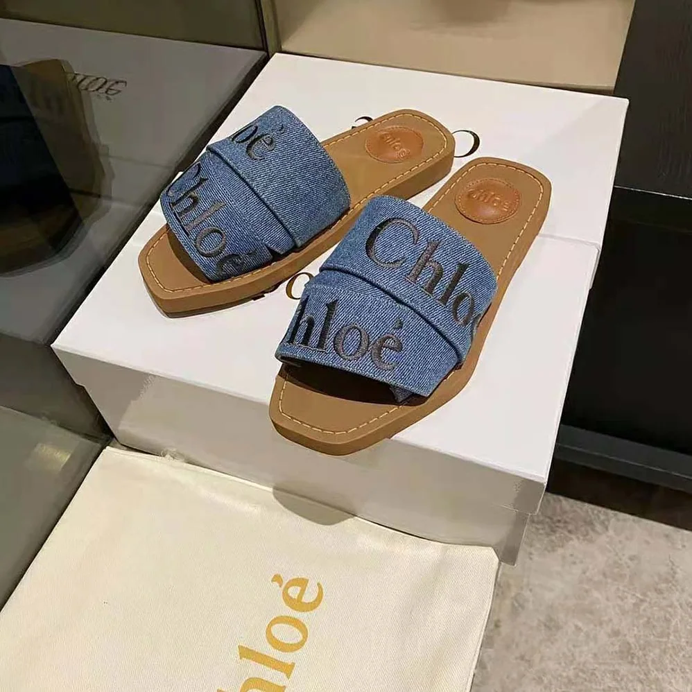 Chloe Woody Flat Mule for Women in Navy