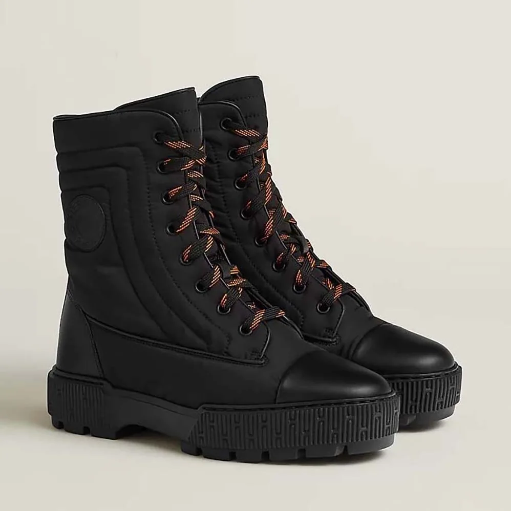Hermes Fresh Ankle Boot in Quilted Parachute Fabric and Calfskin with Rubber Sole for Women Hermes Fresh Ankle Boot in Quilted Parachute Fabric and Calfskin with Rubber Sole for Women