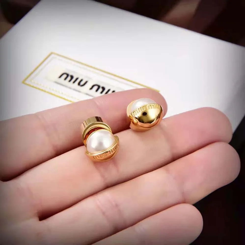 Miu Miu Metal and Pearl Earrings for Women Miu Miu Metal and Pearl Earrings for Women