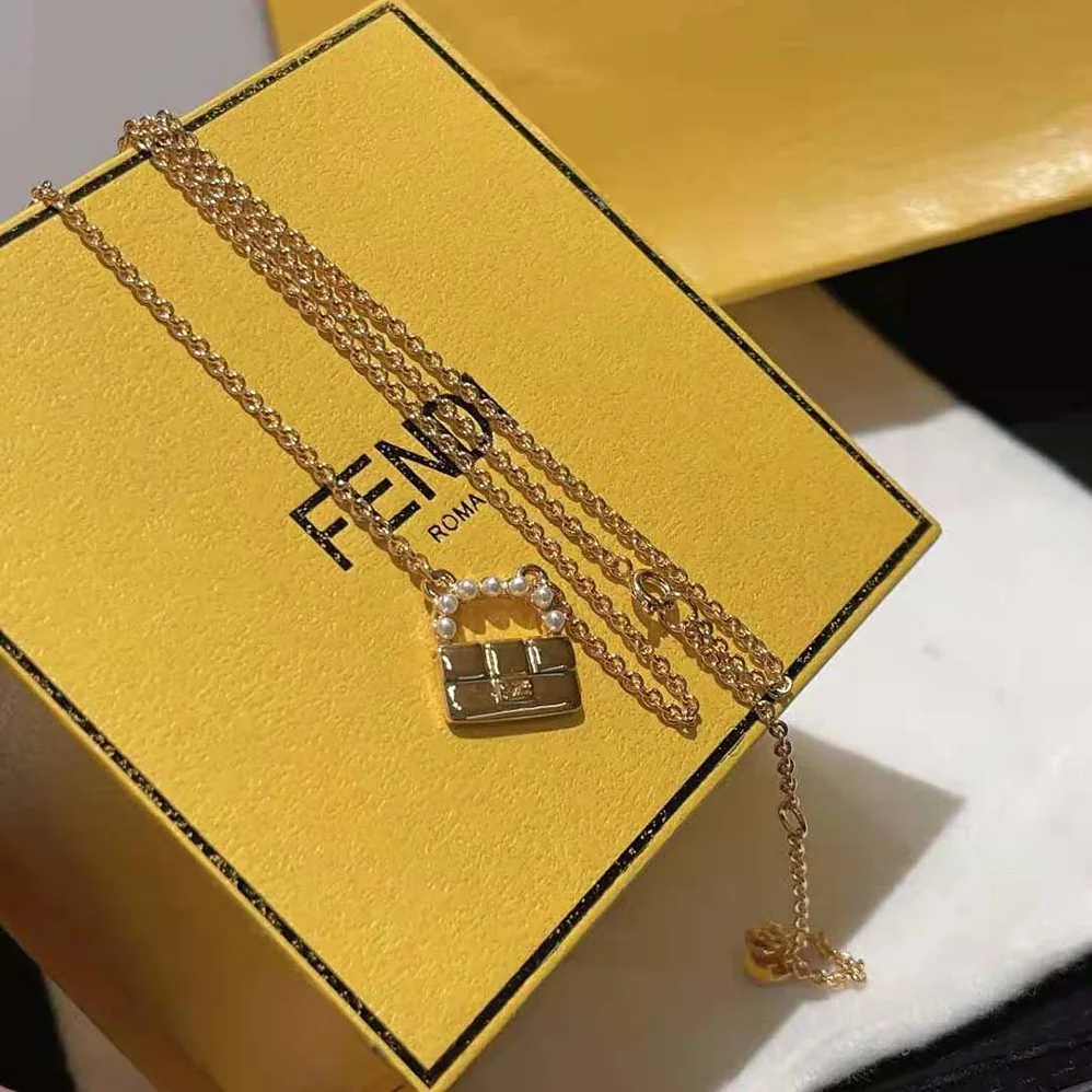 Fendi Baguette Necklace Gold for Women in Colored