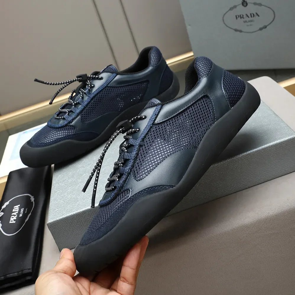 Prada Speedrock Patent Leather and Mesh Fabric Sneakers for Unisex in Navy