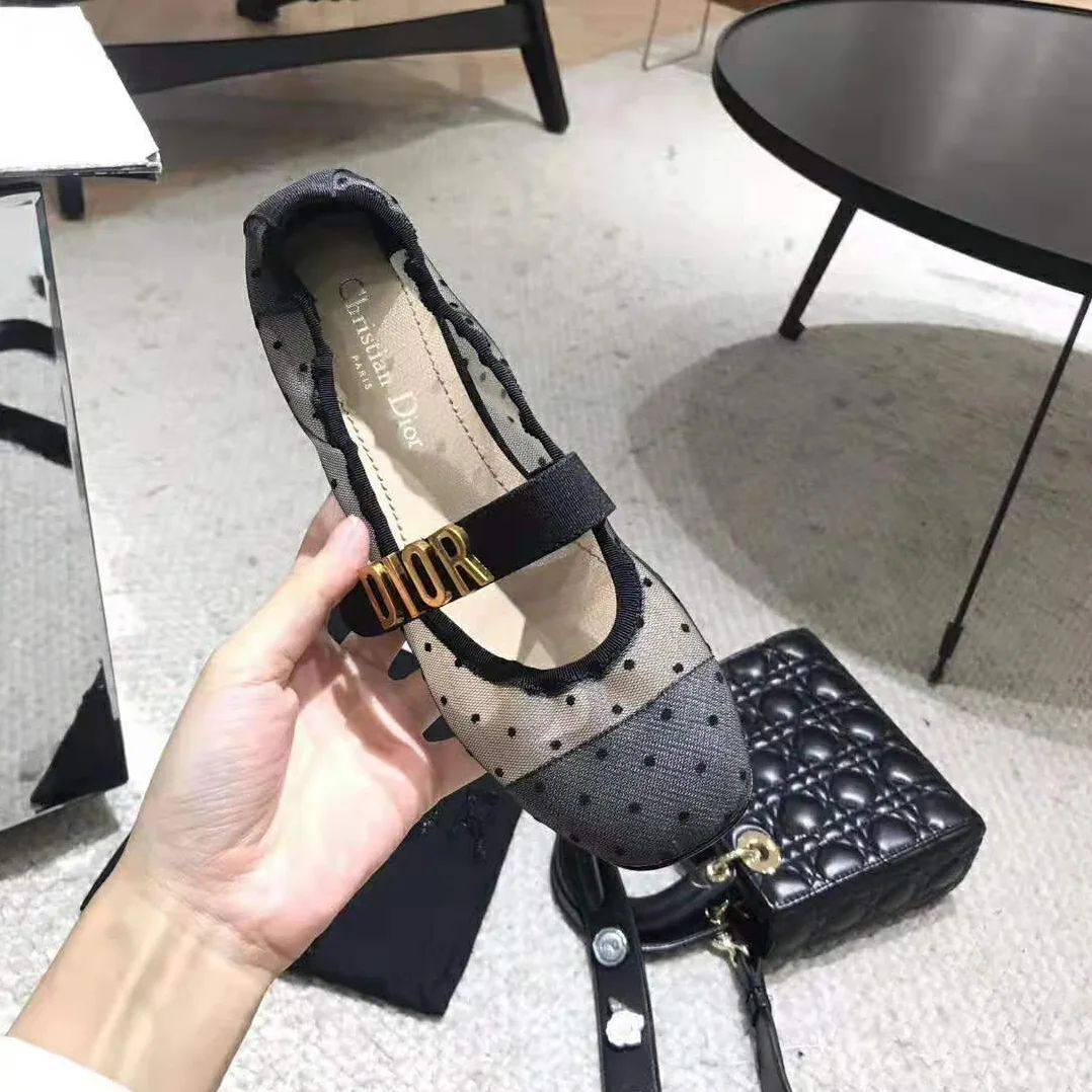 Dior Dior Baby-D Ballet Pump in Black Dotted Swiss 3 cm Heel for Women Dior Dior Baby-D Ballet Pump in Black Dotted Swiss 3 cm Heel for Women