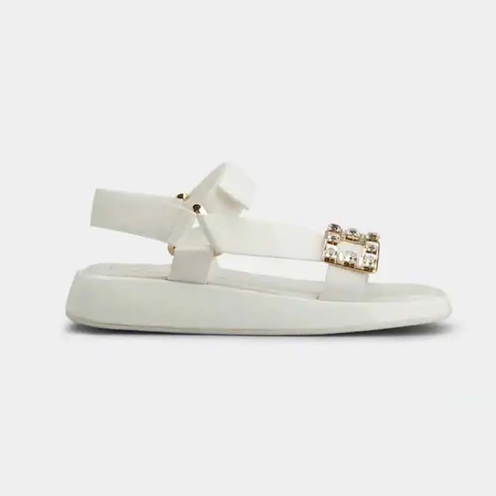 Roger Vivier Vivier Slide Trekky Strass Buckle Sandals in Fabrics for Women in White