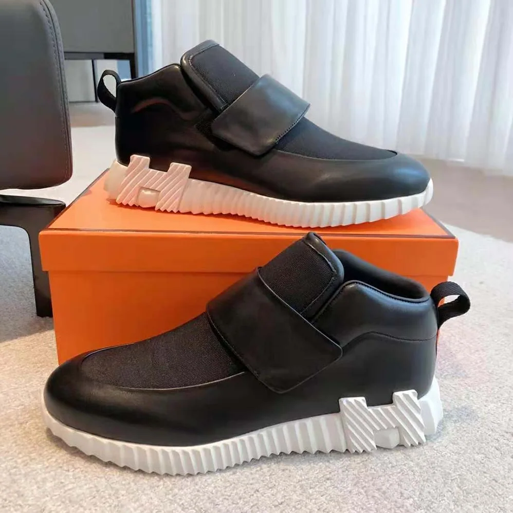 Hermes H Sneaker in Stretch Canvas and Calfskin for Men in Black