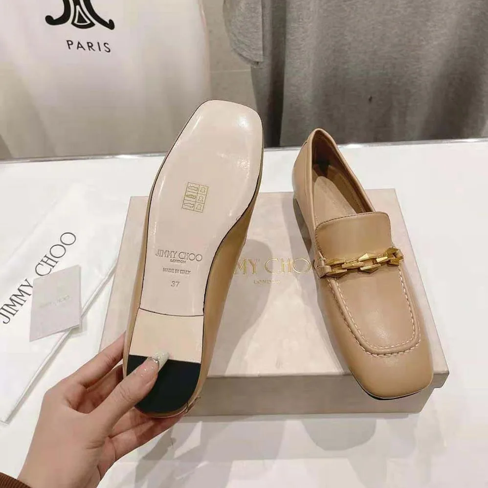 Jimmy Choo Diamond Tilda Loafer Biscuit Calf Leather Loafers with Diamond Chain for Women Jimmy Choo Diamond Tilda Loafer Biscuit Calf Leather Loafers with Diamond Chain for Women