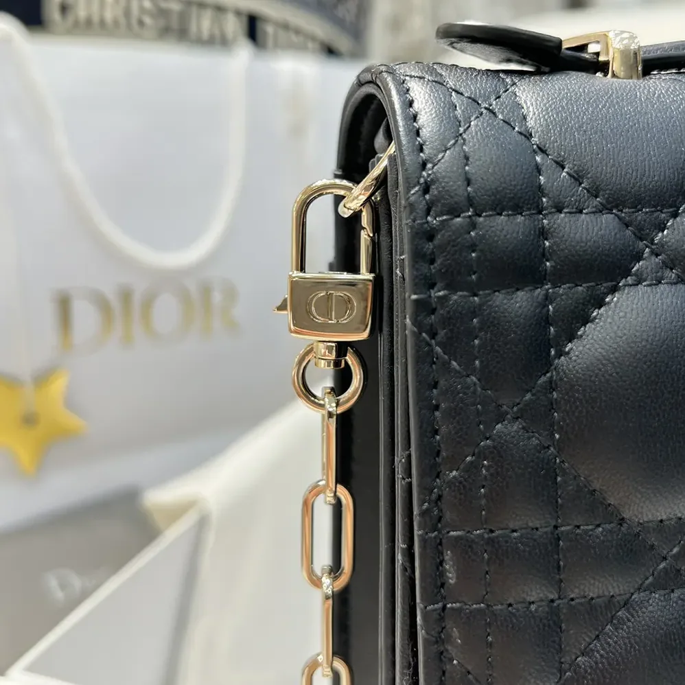 Dior My Dior Top Handle Bag Black Cannage Lambskin for Women