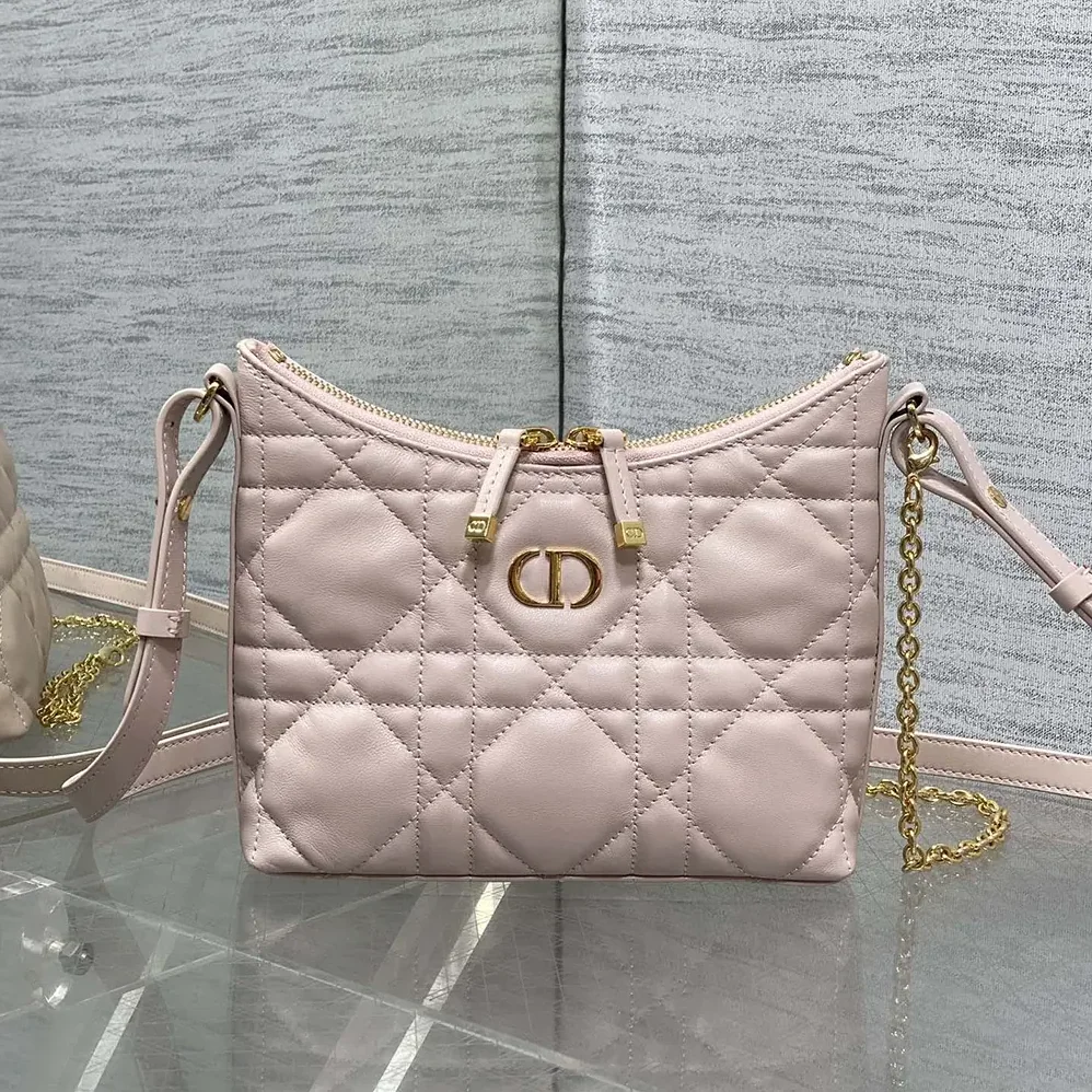 Dior Miss Caro Diorling Mini Bag with Chain Powder Pink Macrocannage Lambskin for Women