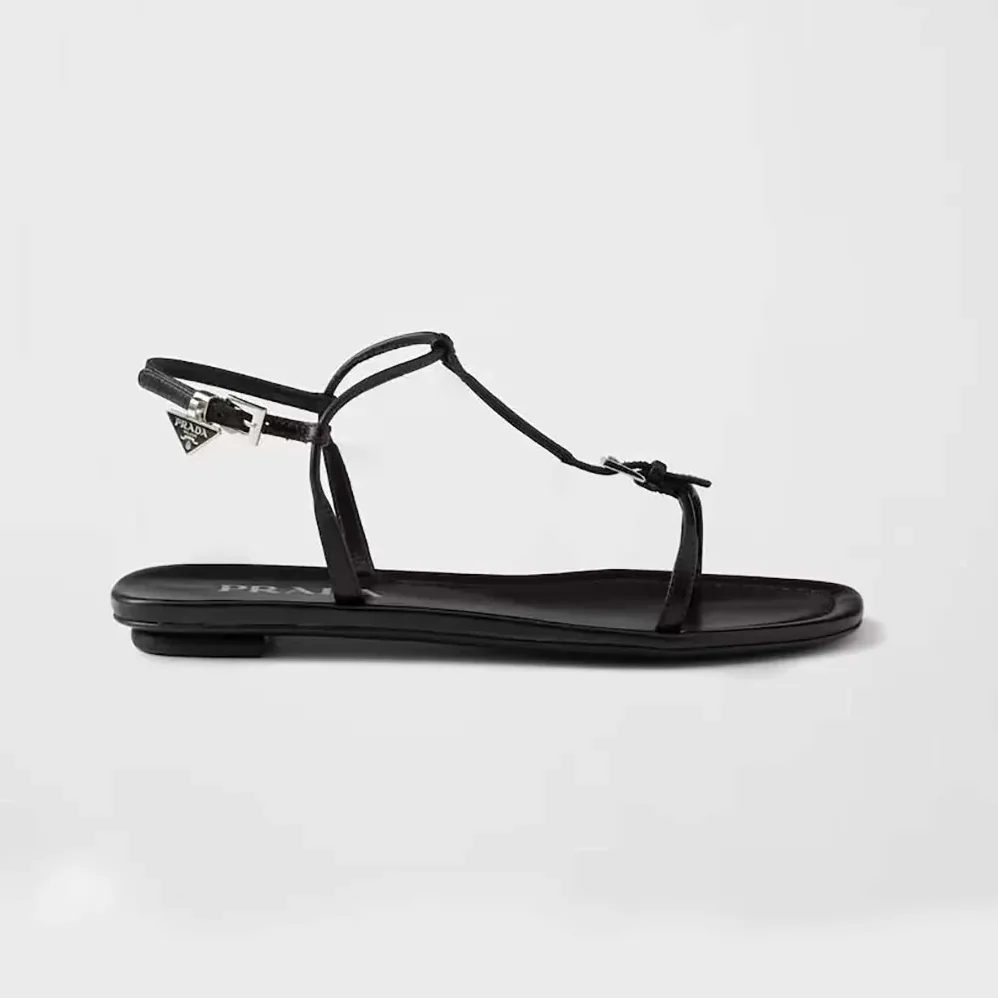 Prada Flat Leather Sandals for Women in Black Prada Flat Leather Sandals for Women in Black