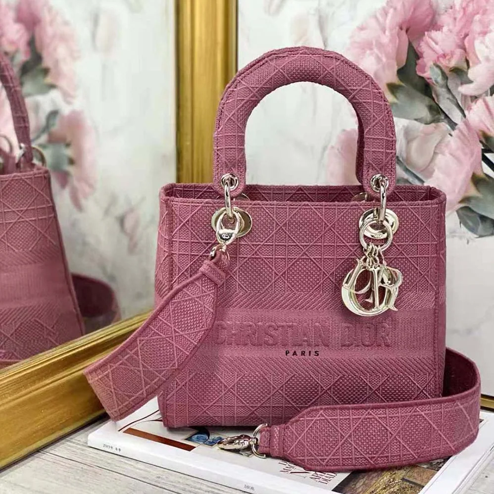 Dior Medium Lady D-lite Bag Mallow Rose Cannage Embroidery for Women Dior Medium Lady D-lite Bag Mallow Rose Cannage Embroidery for Women