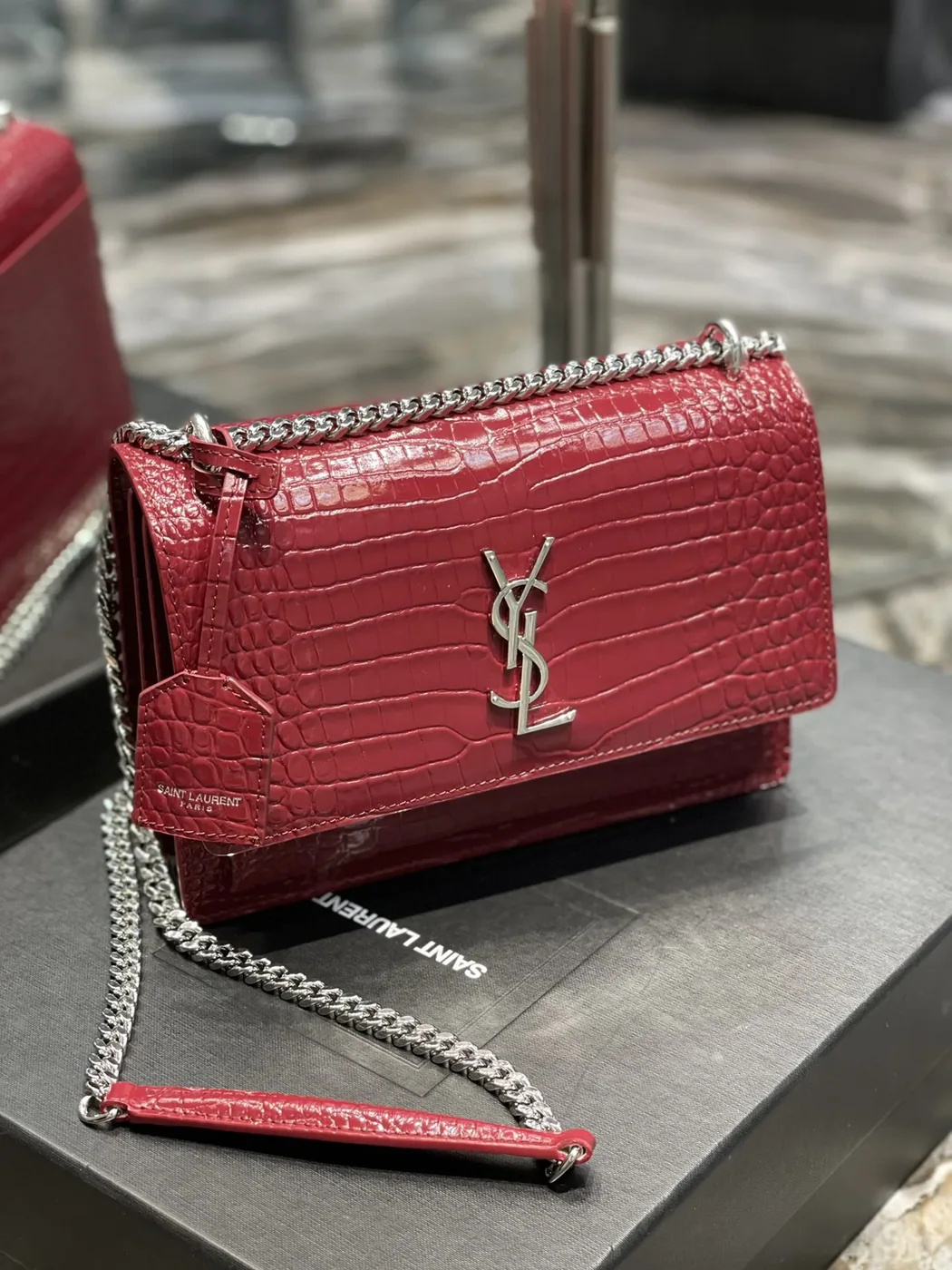 Saint Laurent Sunset Medium Chain Bag Red in YSL Saint Laurent Sunset Medium Chain Bag Red in YSL