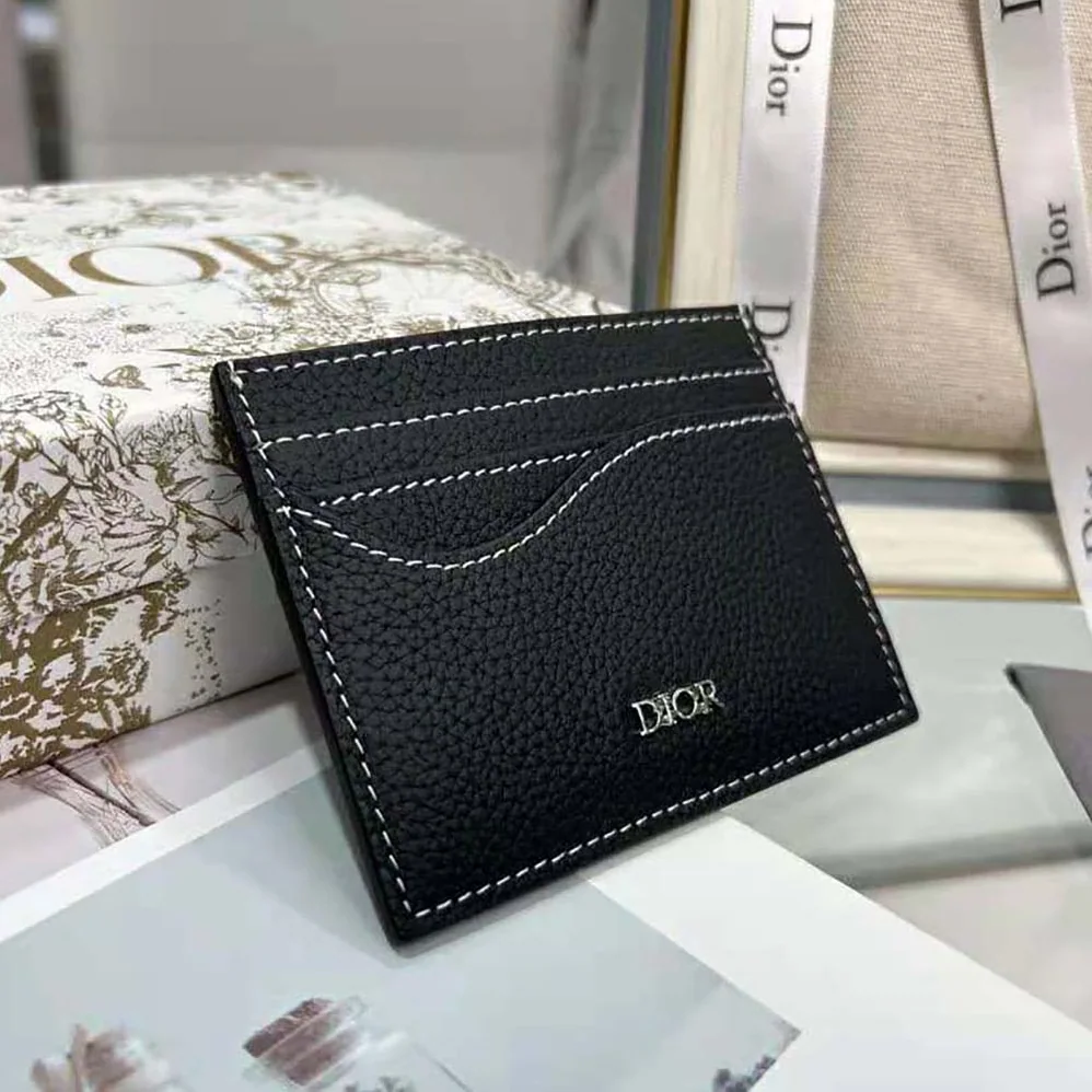 Dior Saddle Card Holder Black Grained Calfskin for Men