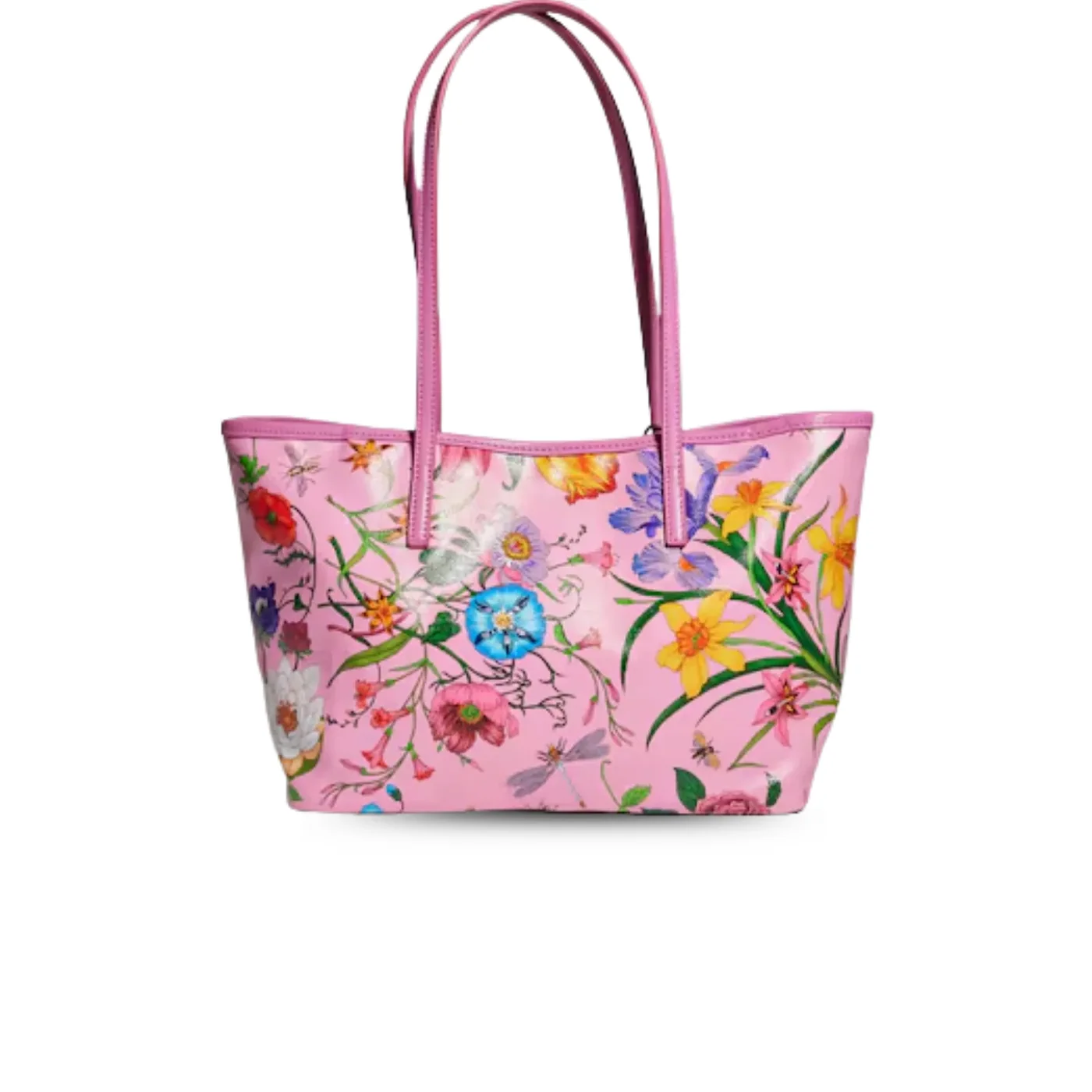 Gucci Tribeca Small Tote Bag / Pink/ Multicolor Gucci Flora Coated Canvas Palladium Hardware A0034E FAF8S 8642 Gucci Tribeca Small Tote Bag / Pink/ Multicolor Gucci Flora Coated Canvas Palladium Hardware A0034E FAF8S 8642