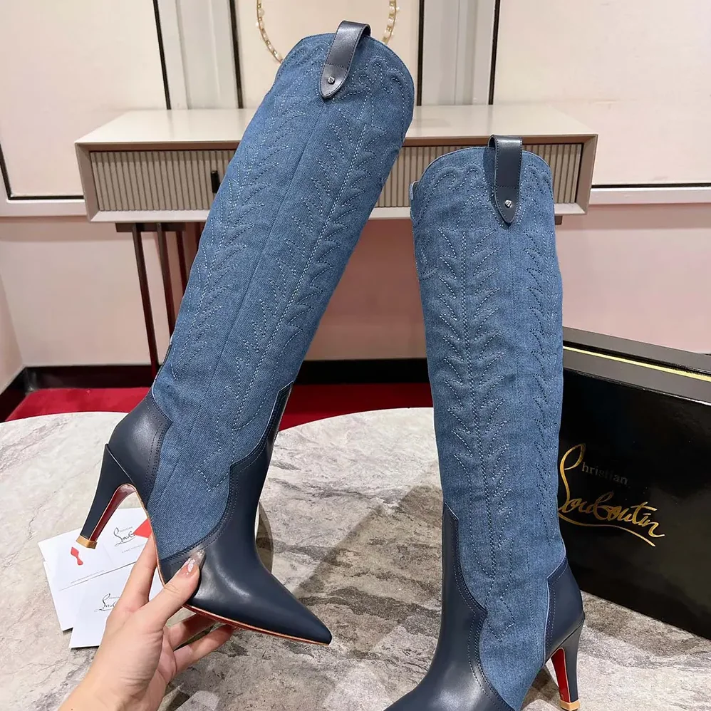 Christian Louboutin Santia Botta 85 mm Boots Nappa Leather and Denim for Women Christian Louboutin Santia Botta 85 mm Boots Nappa Leather and Denim for Women