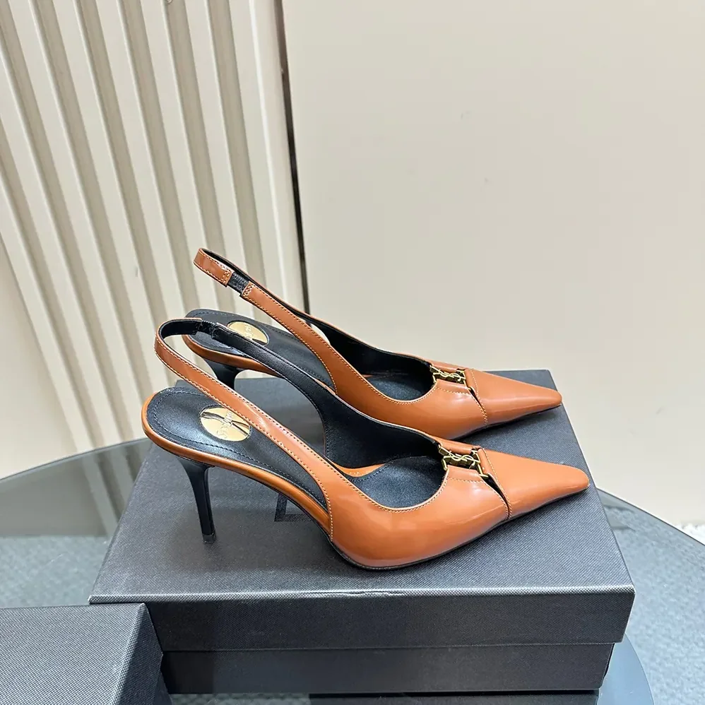 Saint Laurent YSL Babylone Breteuil Slingback Pumps in Smooth Leather for Women in Brown