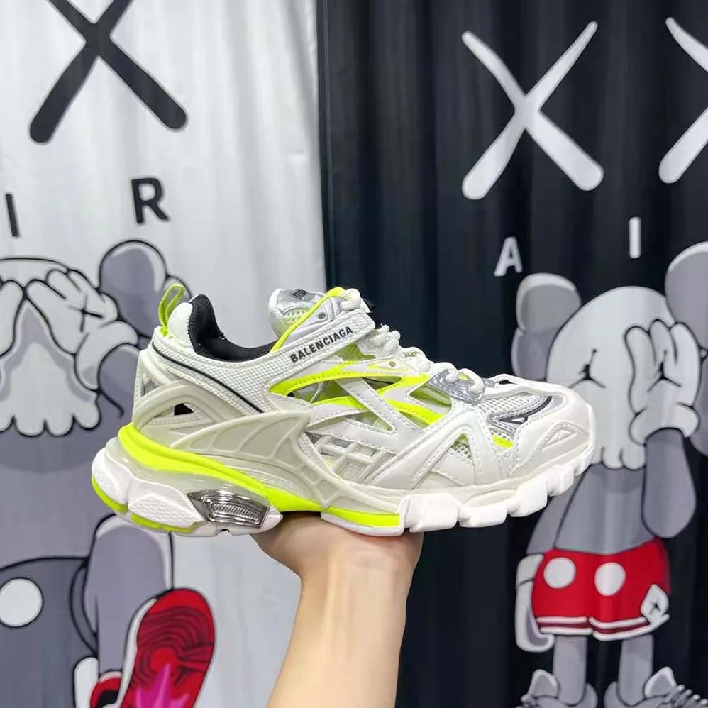 Balenciaga Track.2 Sneaker in White and Neon Yellow Neoprene and Rubber for Men