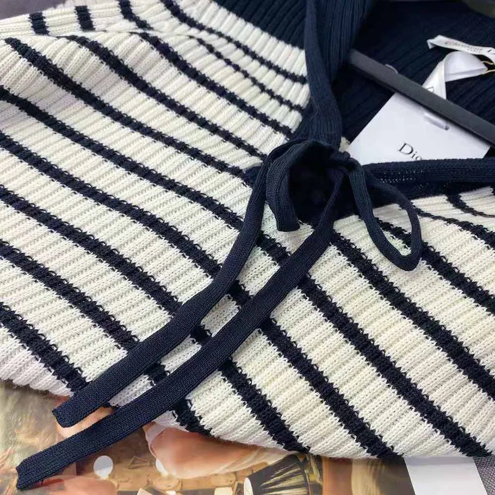 Dior Mariniere Sweater Navy Blue and White Cotton Knit for Women