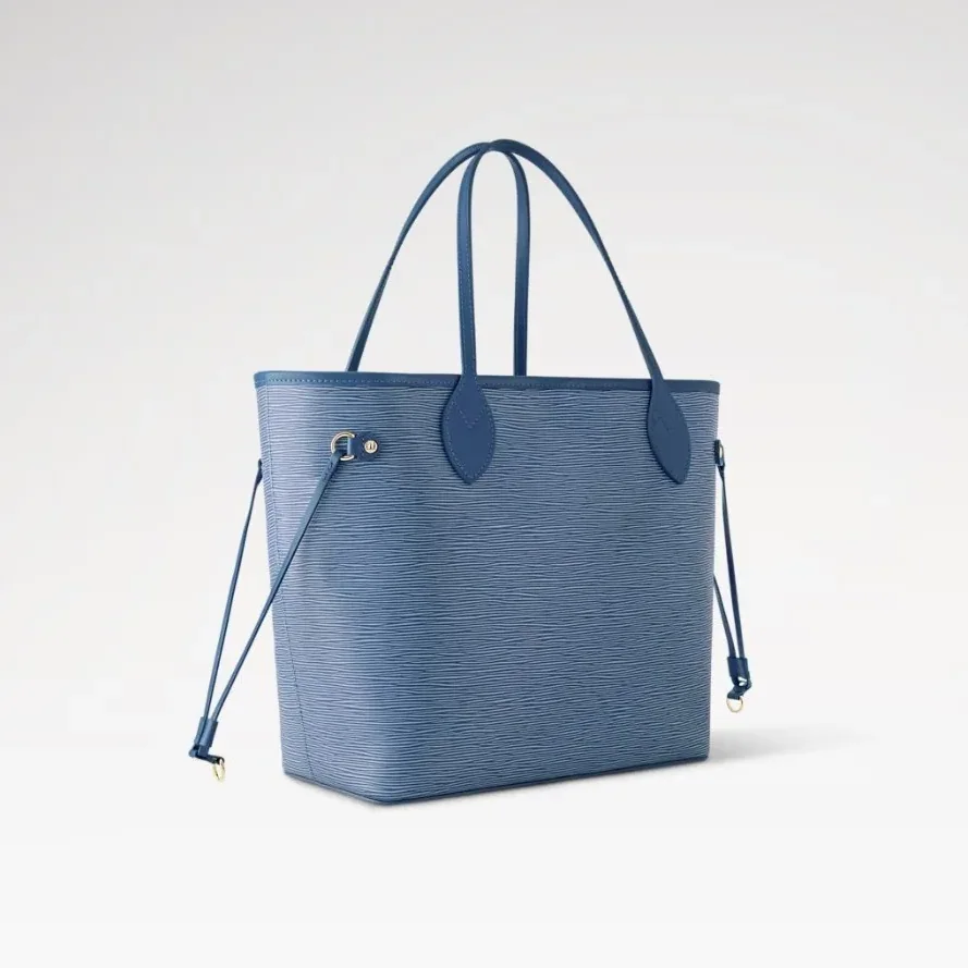 Louis Vuitton Neverfull MM Tote Bag in Blue Gold Hardware