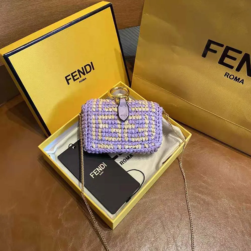 Fendi Nano Baguette Charm Lilac Raffia Charm for Women Fendi Nano Baguette Charm Lilac Raffia Charm for Women