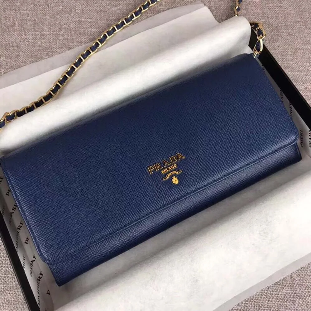 Prada Leather Shoulder Bag in Saffiano for Women in Navy Prada Leather Shoulder Bag in Saffiano for Women in Navy