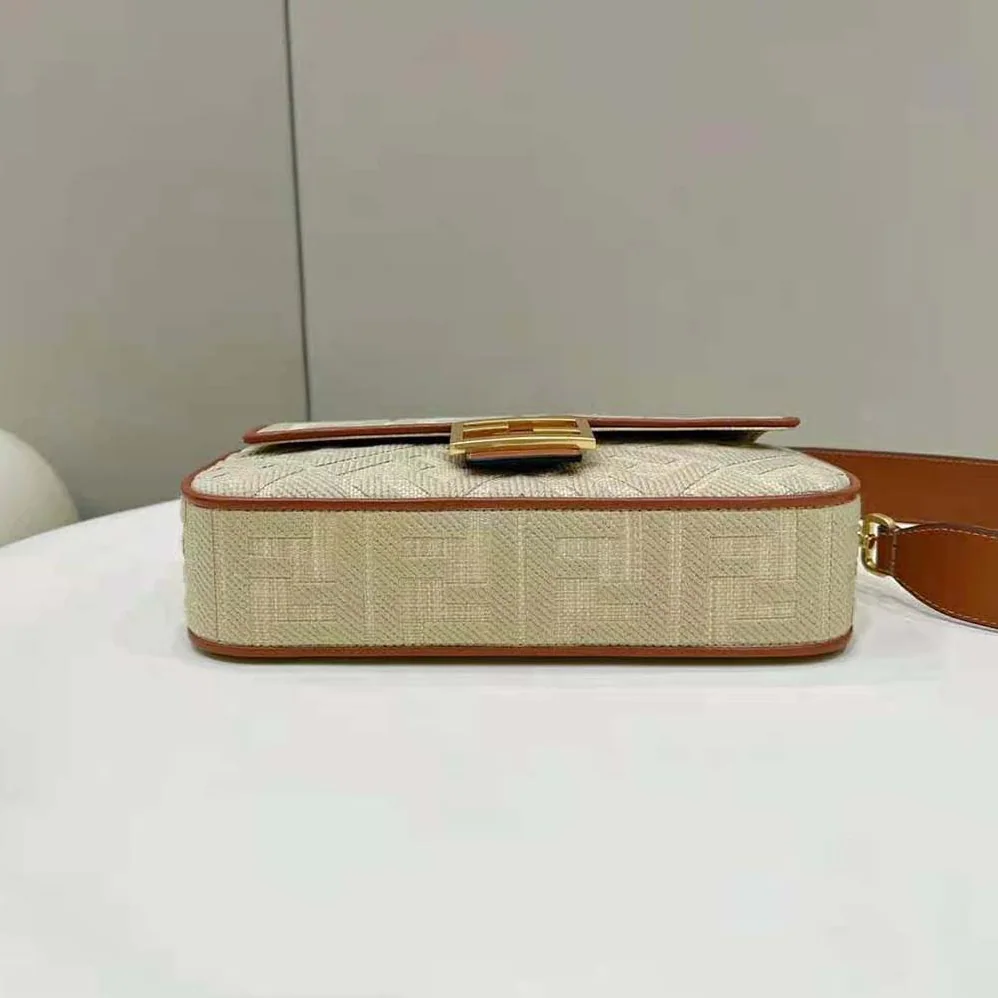 Fendi Baguette Natural Straw Bag with FF Embroidery for Women