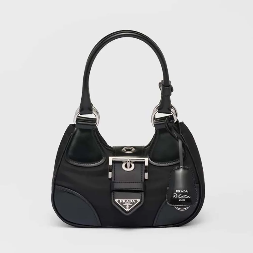 Prada Moon Re-Nylon and Leather Bag for Women in Black