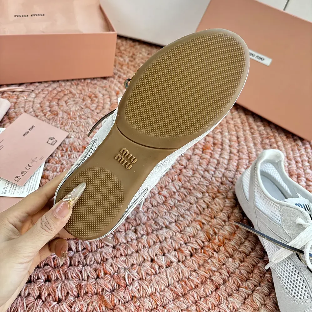 Miu Miu Gymnasium Mesh and Suede Sneakers for Women in White