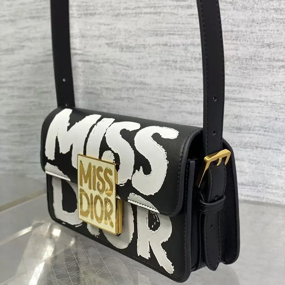 Dior Miss Dior Flap Bag Black and White Miss Dior Graffiti Printed Calfskin for Women