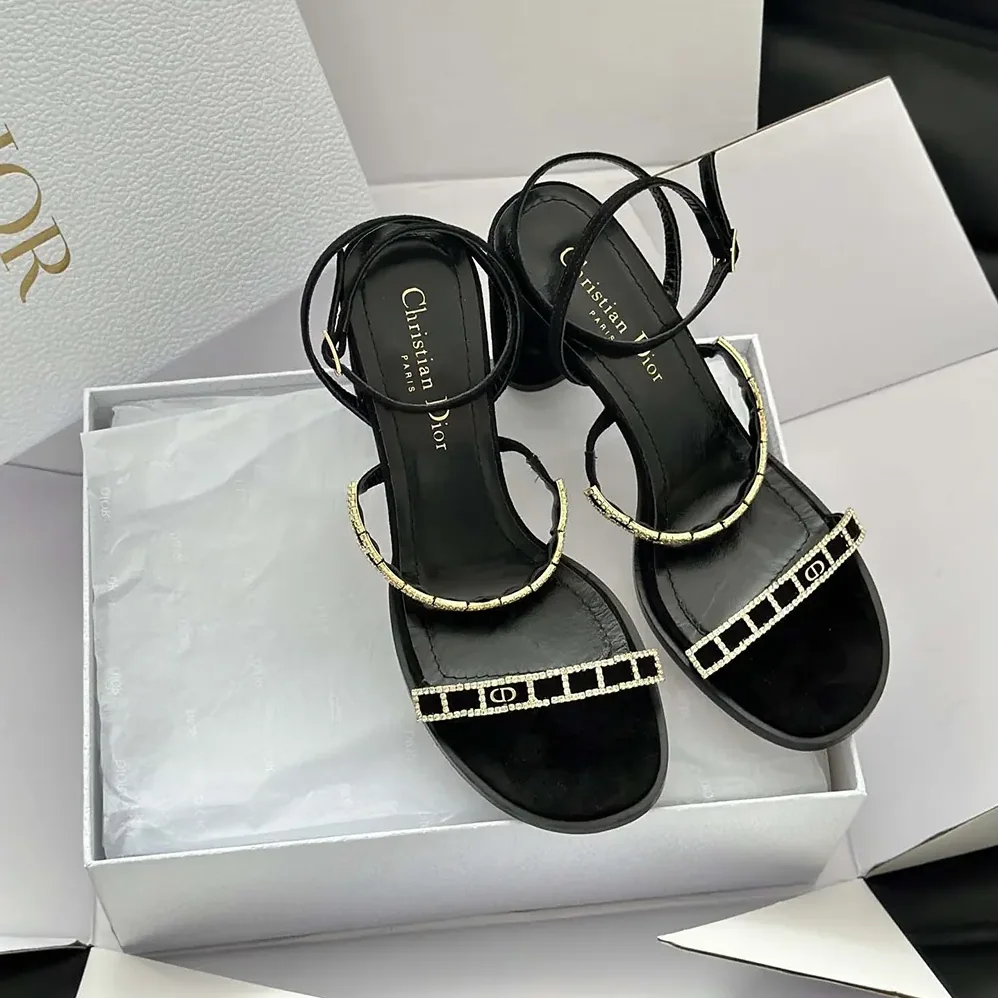 Dior Diorissime Heeled Sandal Black Suede Goatskin and Silver for Women in Tone Strass