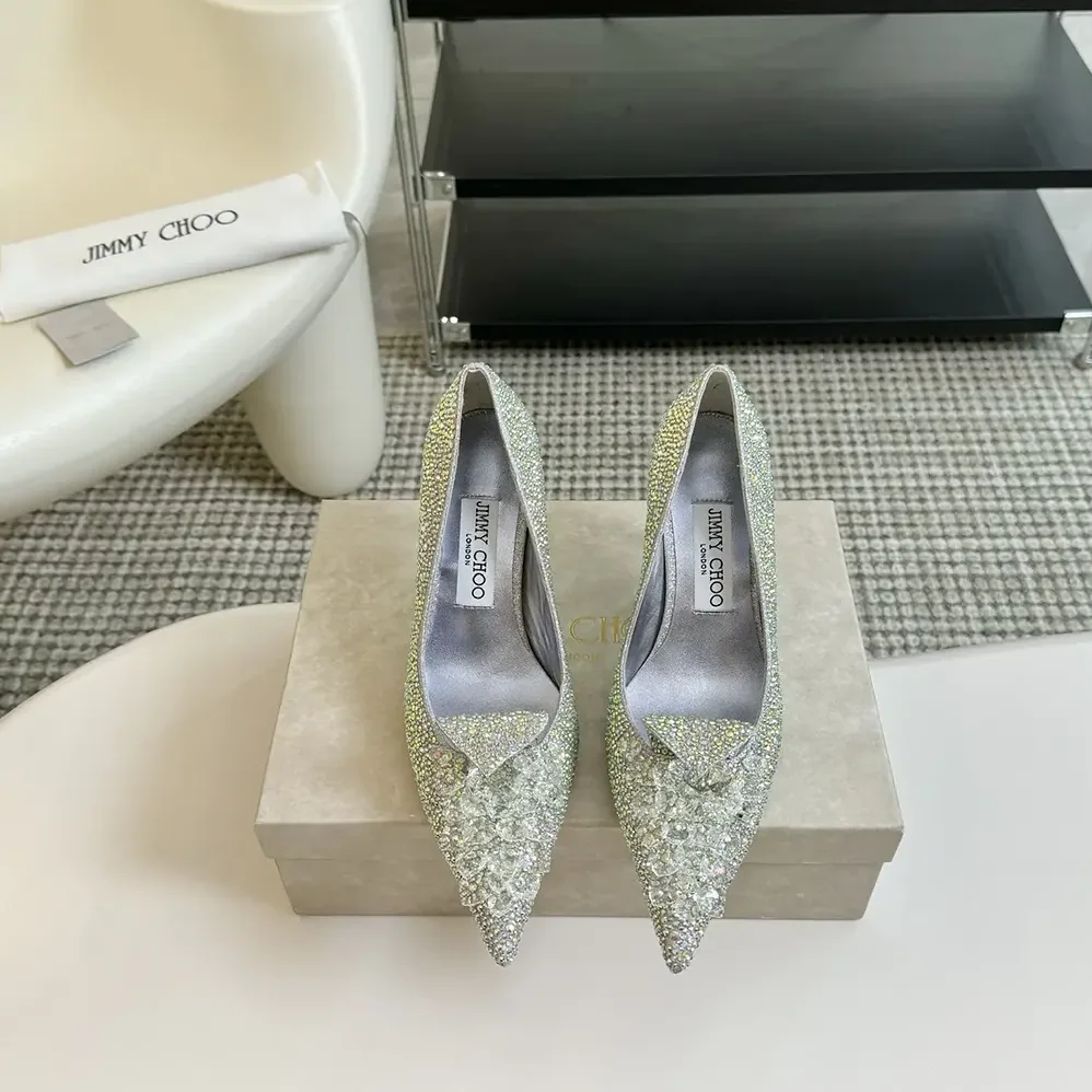 Jimmy Choo Crystal Slipper 85 Iridescent Crystal Pointed for Women in Toe Pumps