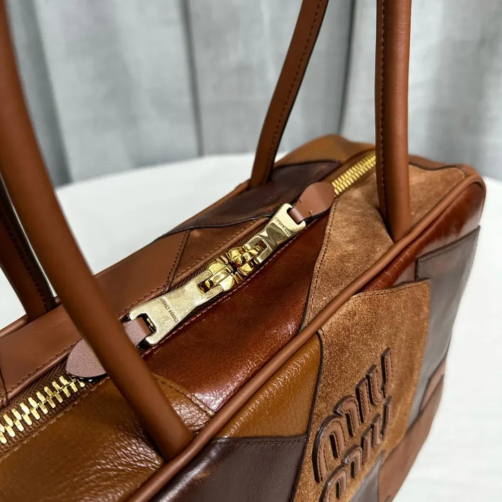 Miu Miu Leather Patchwork Beau Bag for Women in Brown Miu Miu Leather Patchwork Beau Bag for Women in Brown