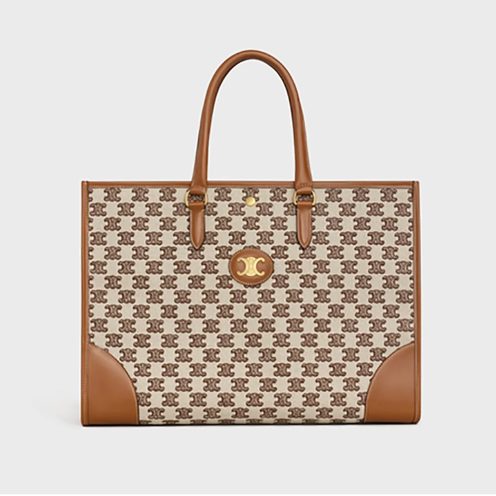 Celine Horizontal Cabas in Textile with Triomphe Embroidery for Women in Brown Celine Horizontal Cabas in Textile with Triomphe Embroidery for Women in Brown