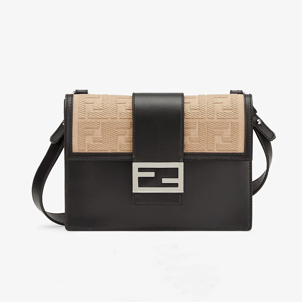Fendi Flat Baguette Leather Bag for Men in Black