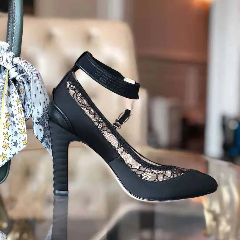 Fendi Black Lace and Satin Pumps in 95 mm Heel for Women
