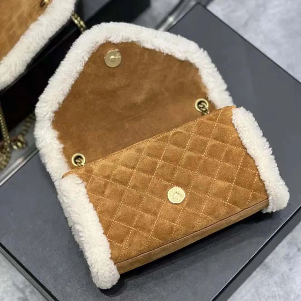Saint Laurent YSL Envelope Small Bag in Suede and Shearling for Women