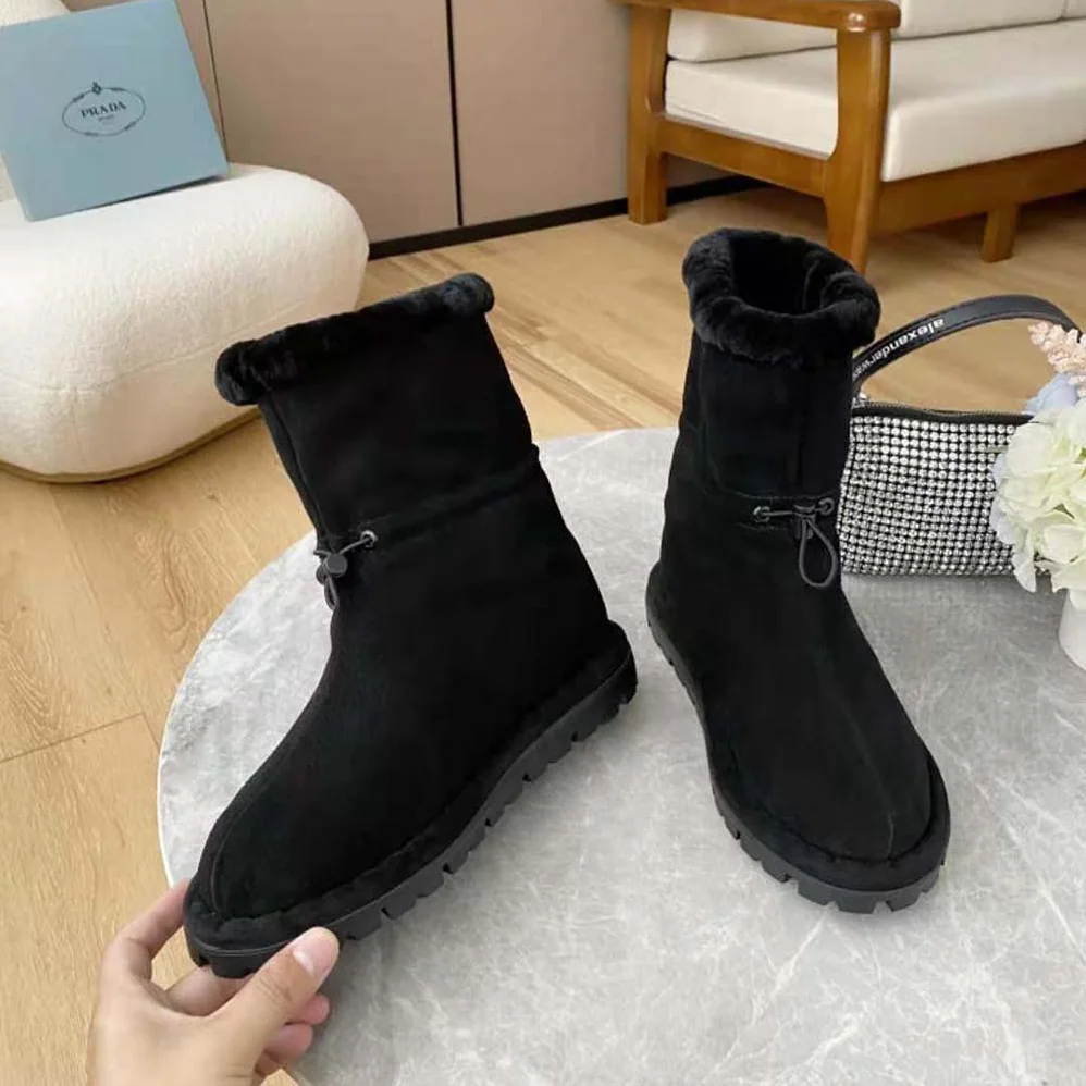 Prada Classic Snow Boot Shearling Booties for Women in Black Prada Classic Snow Boot Shearling Booties for Women in Black