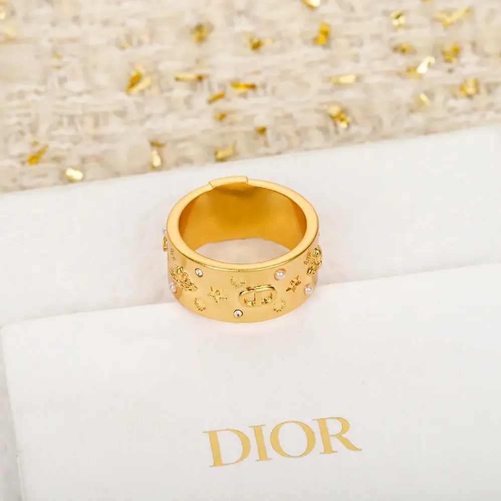 Dior Céleste Ring Gold-Finish Metal with White Resin Pearls and Silver for Women in Tone Crystals