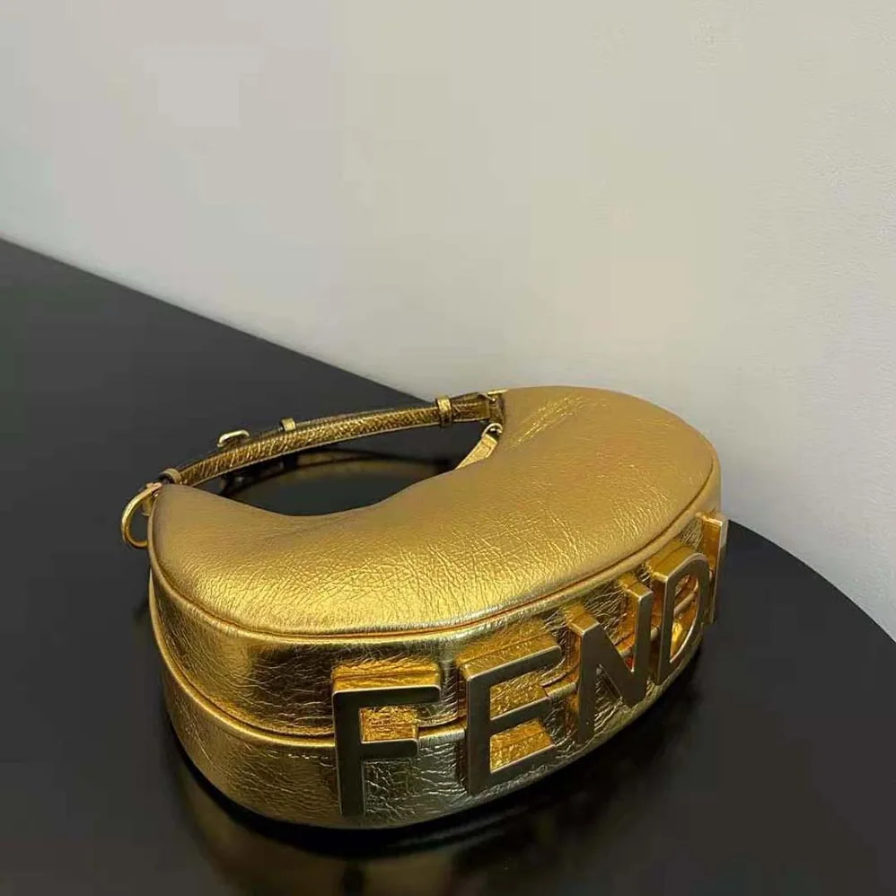 Fendi Fendigraphy Small Gold Laminated Leather Bag for Women