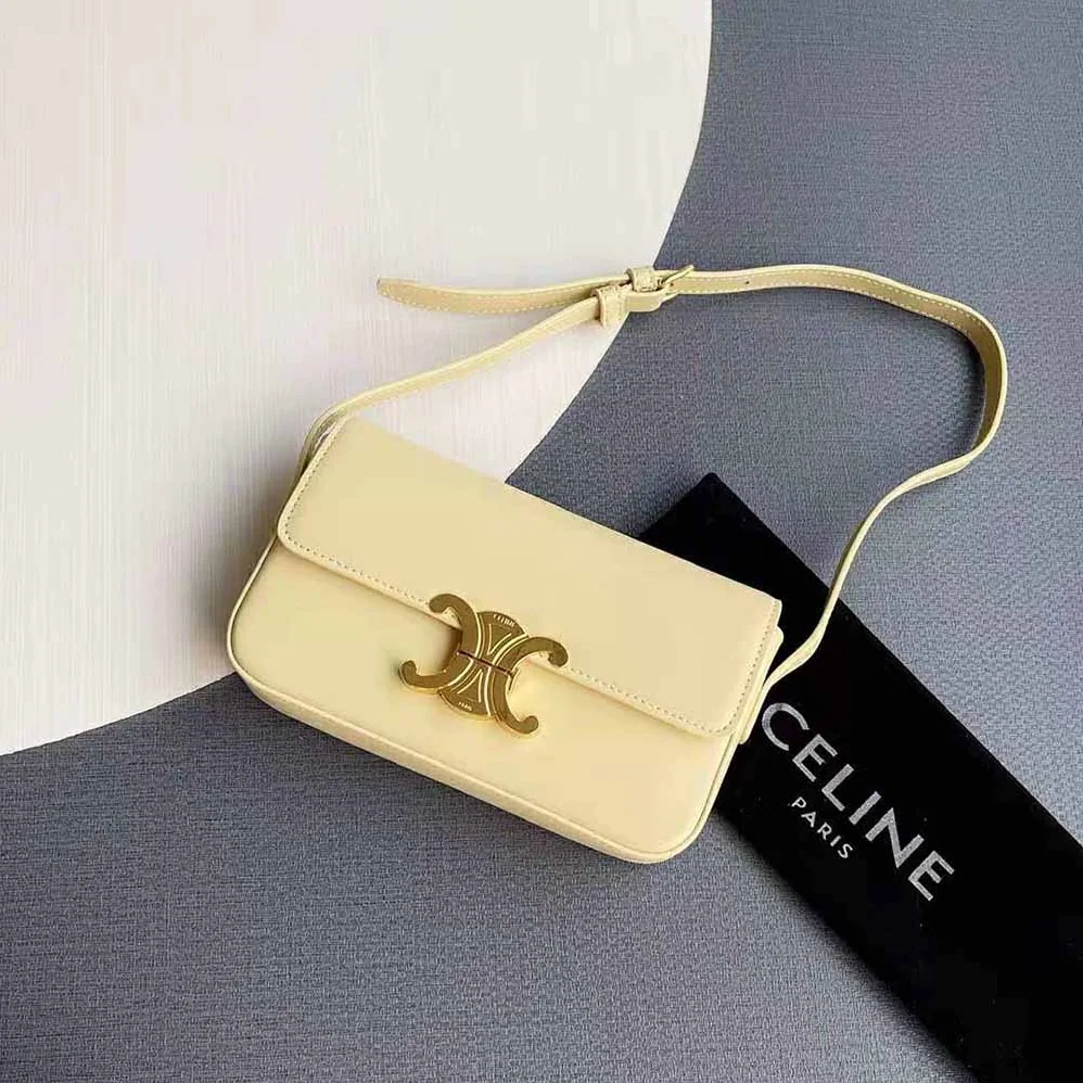 Celine Triomphe Shoulder Bag in Shiny Calfskin for Women in Yellow Celine Triomphe Shoulder Bag in Shiny Calfskin for Women in Yellow