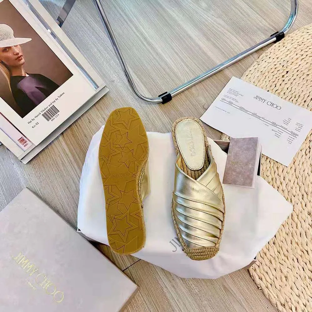 Jimmy Choo DES Flats Champagne Metallic Nappa Espadrille for Women Jimmy Choo DES Flats Champagne Metallic Nappa Espadrille for Women