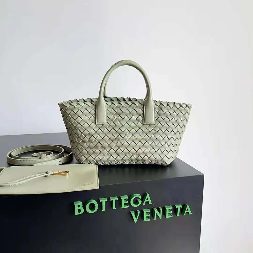 Bottega Veneta Mini Cabat Intreccio Leather Tote Bag with Detachable Strap for Women in Dark Green