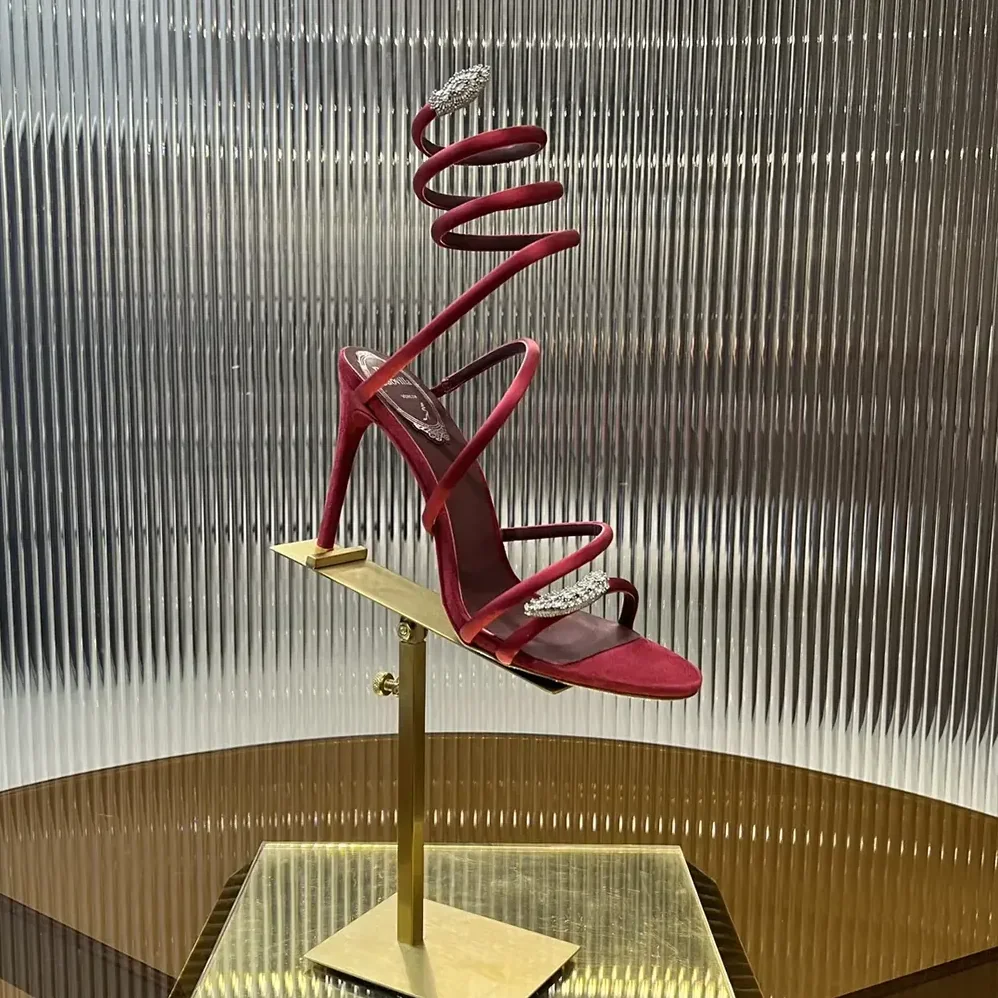 Rene Caovilla Serpente Midnight Red Sandal with Crystals 105 for Women