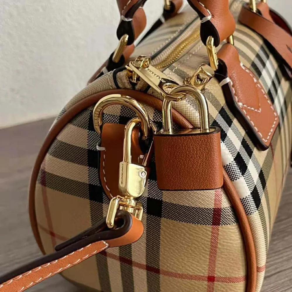 Burberry Mini Check Bowling Bag for Women in Brown